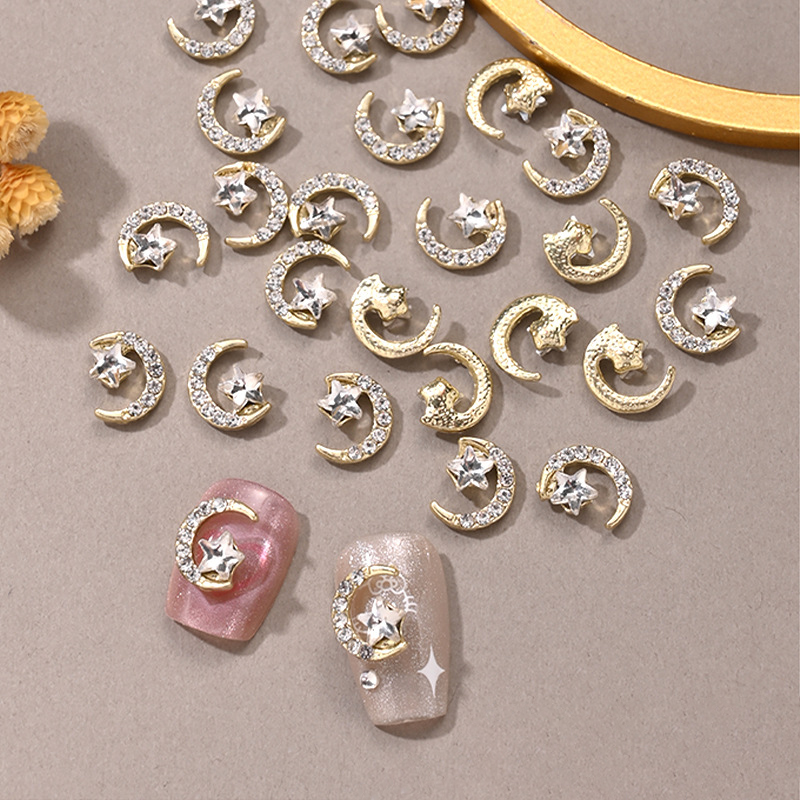 Nail Art Gold - 10pcs Star Moon Nail Charms Gold