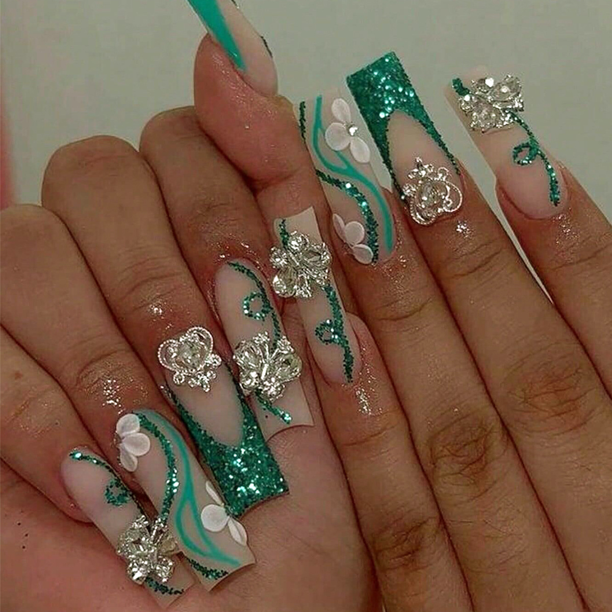 Nail Art French - Long Coffin Press on Nails Ballerina