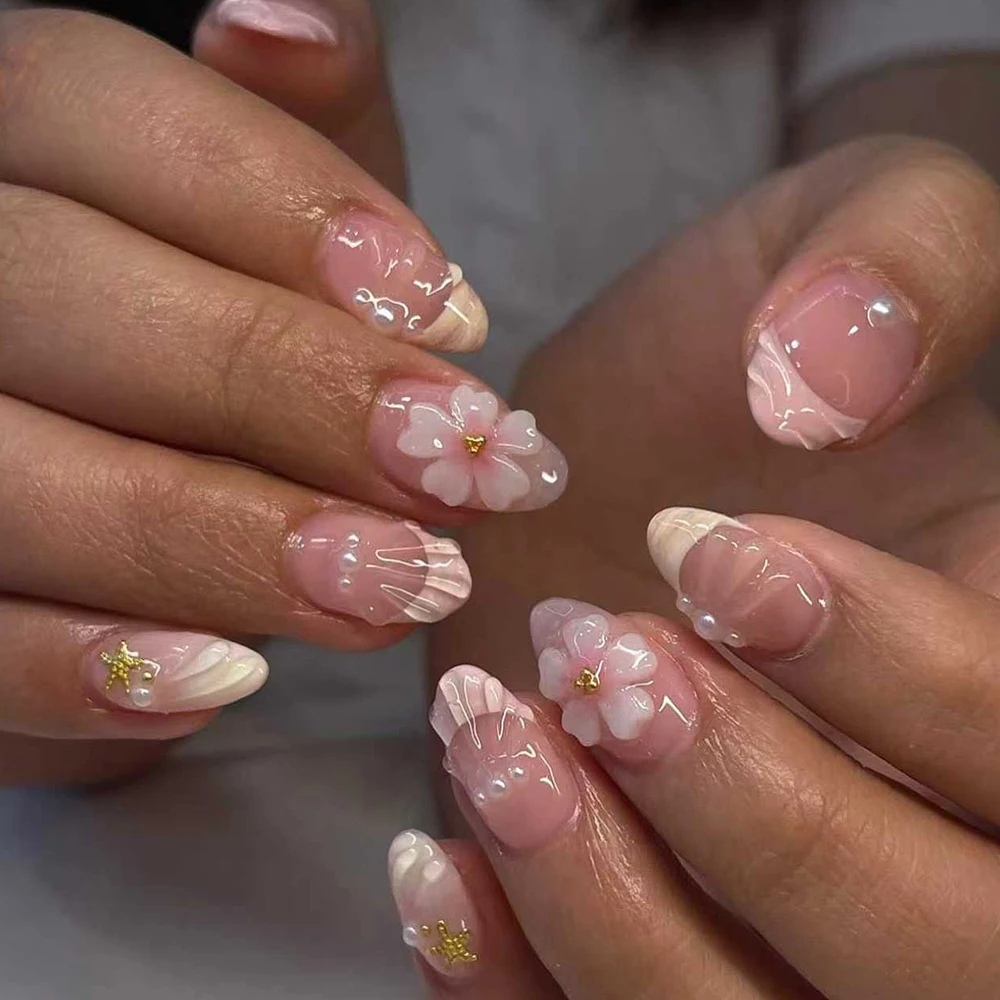 Nail Art French - 24pcs Short Oval 3D Gel Nail