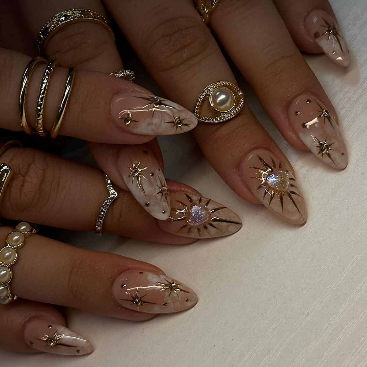 Nail Art French - 24PCS 3D Golden French Short Almond