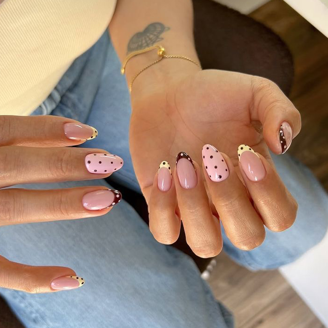 Nail Art French - 24Pcs Almond False Nails Sets Polka