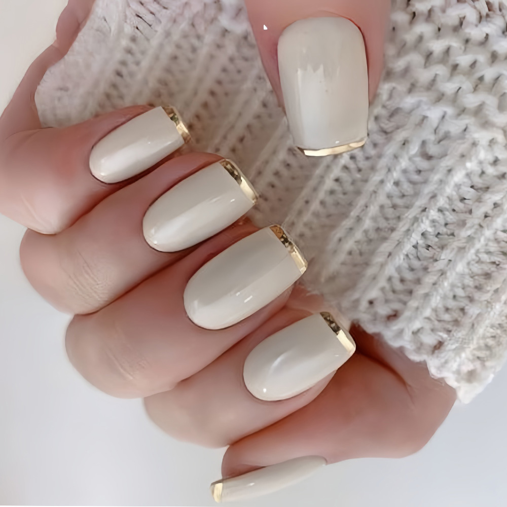 Nail Art French - Medium fake nails for women Beige