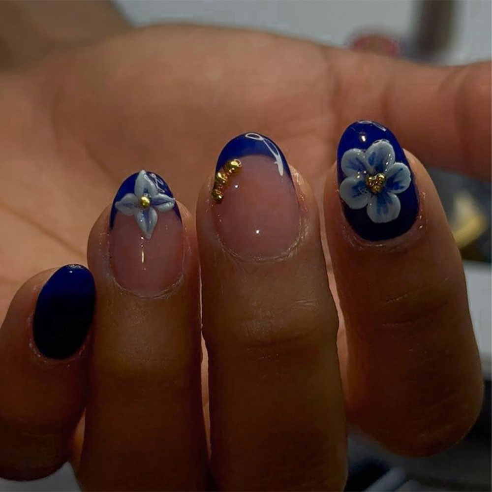 Nail Art French - 24pcs Short Oval 3D Gel Nail