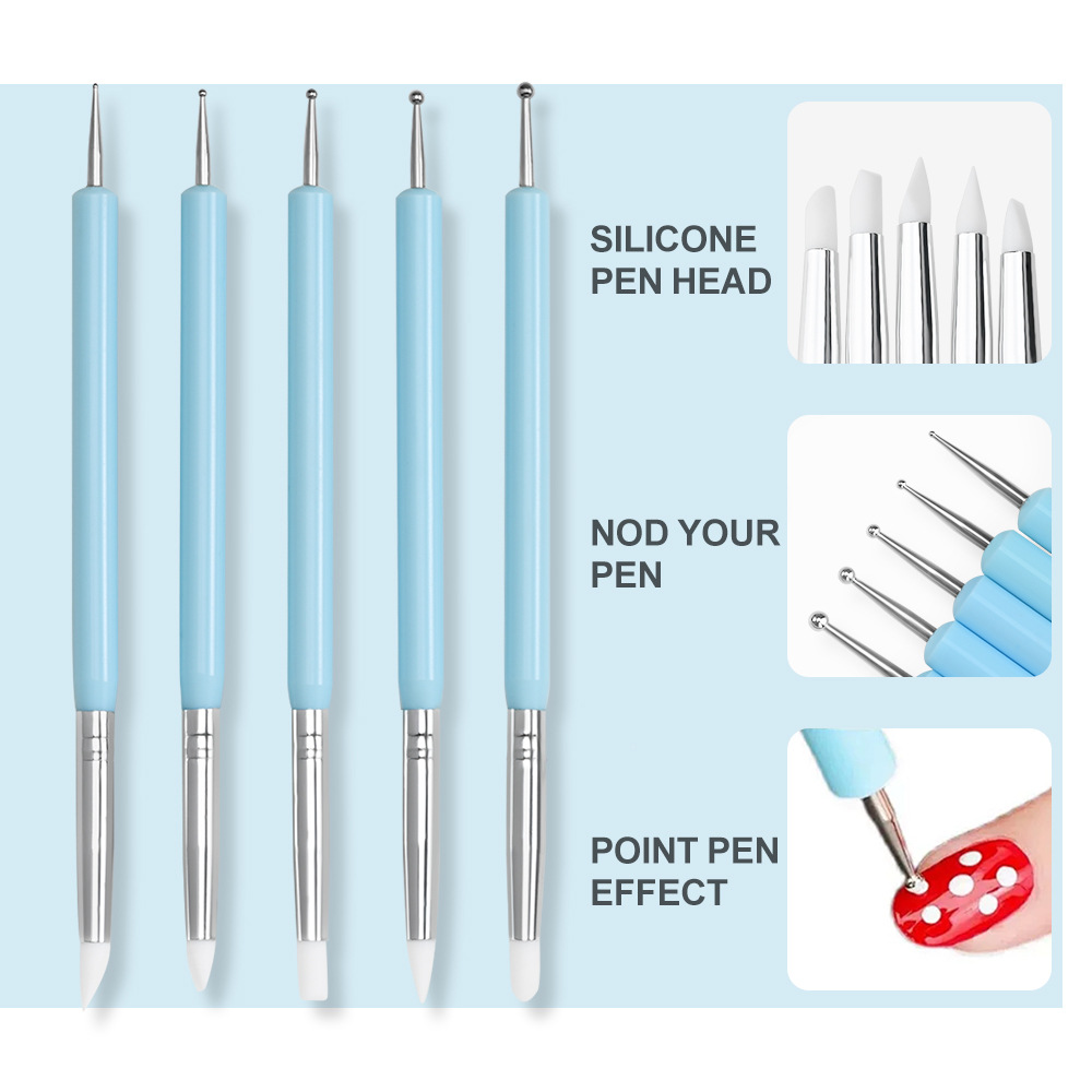 Nail Art Rame - 1/3/5/6/pcs/set Nail Art Brush-Silicone Sculpting Dotting