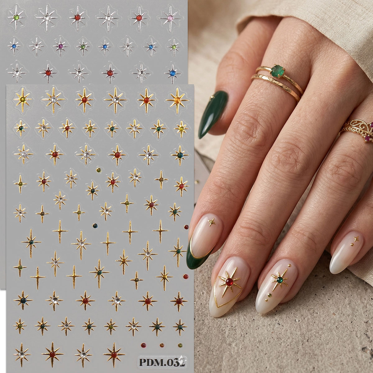 Nail Art Ramadan - Gold Silver Starburst Nail Art Stickers,