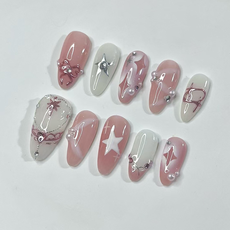 24Pcs Short Almond Nails Set F - Nail Art French recension och pris