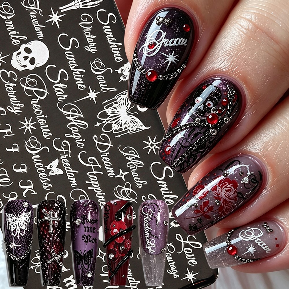 3D Skeleton Skull Butterfly Ha - Nail Art Vintage recension och pris