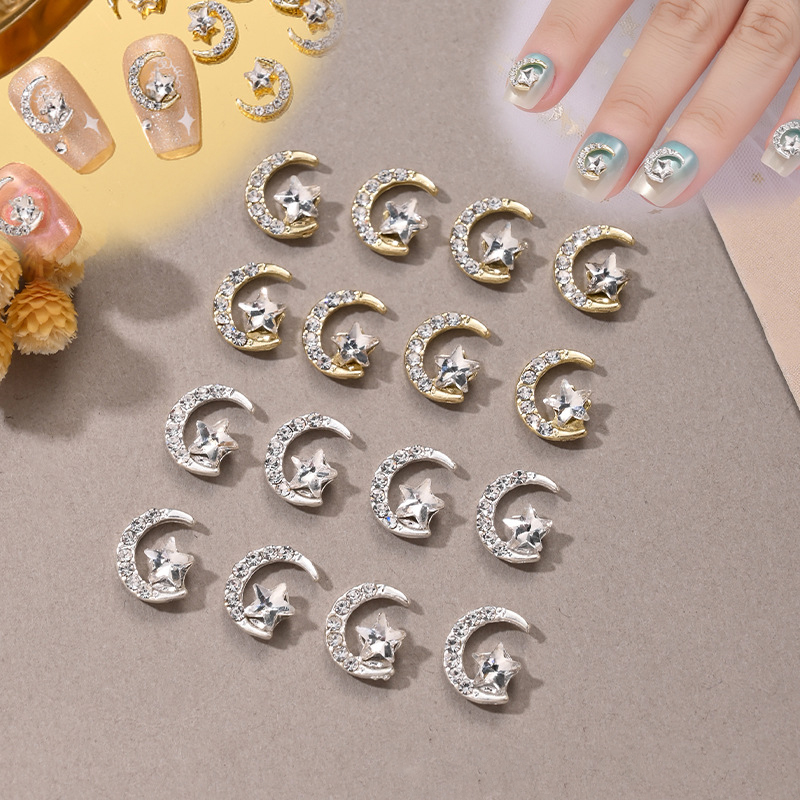 10pcs Star Moon Nail Charms Go - Nail Art Gold recension och pris