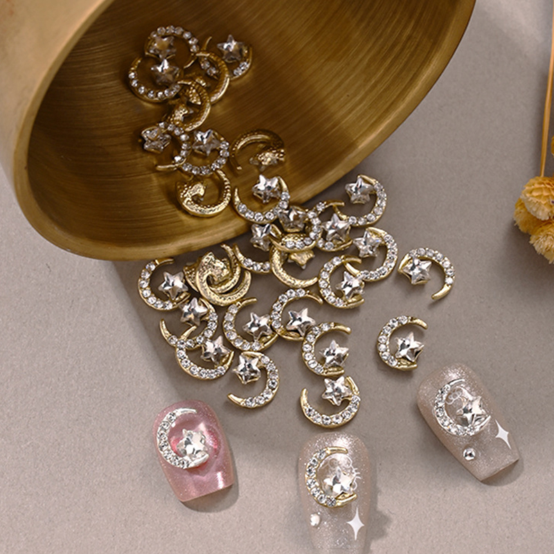 10pcs Star Moon Nail Charms Go - Nail Art Gold recension och pris