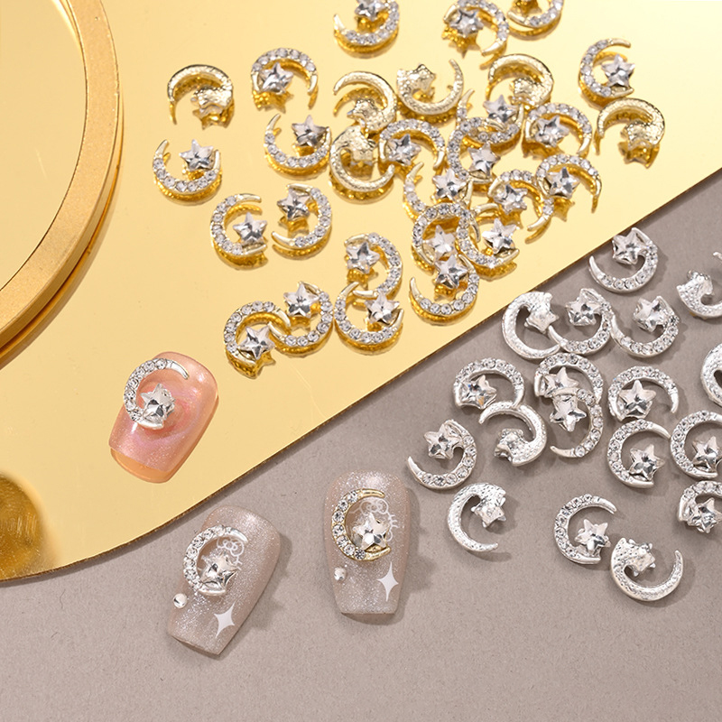 10pcs Star Moon Nail Charms Go - Nail Art Gold recension och pris
