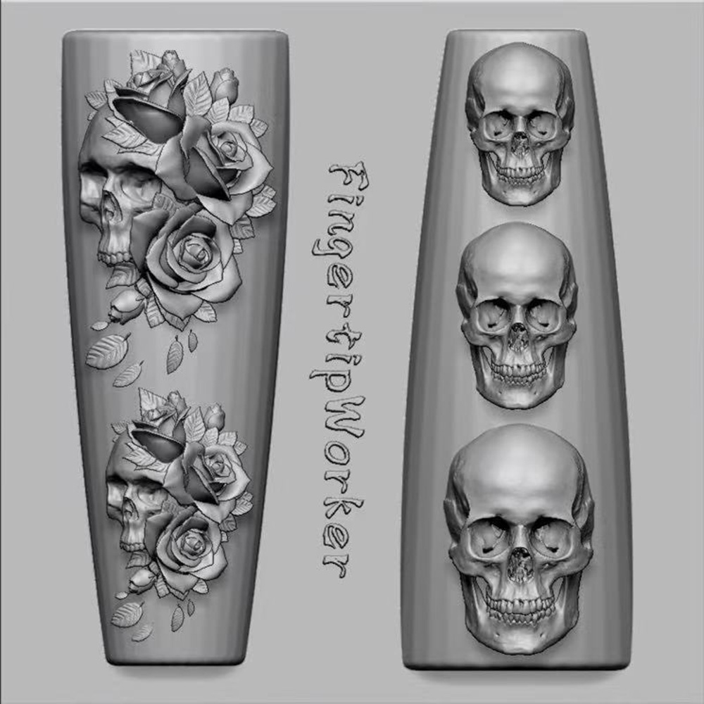 2Pcs Set Dark Rose Skull Silic - Nail Art Vintage recension och pris