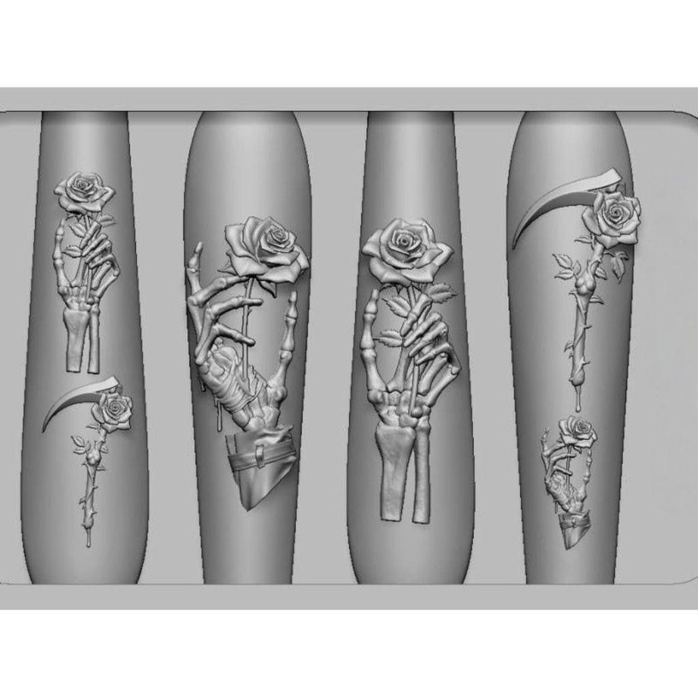 2Pcs Set Dark Rose Skull Silic - Nail Art Vintage recension och pris