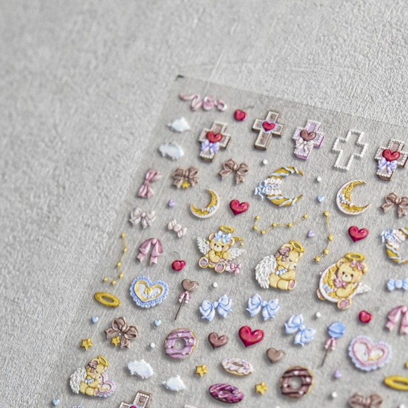 Cute Angel Bear Cartoon 3D Rel - Nail Art Vintage recension och pris