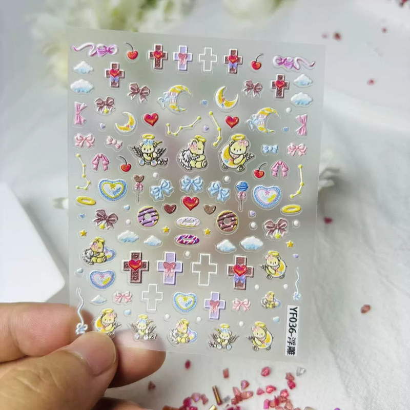 Cute Angel Bear Cartoon 3D Rel - Nail Art Vintage recension och pris