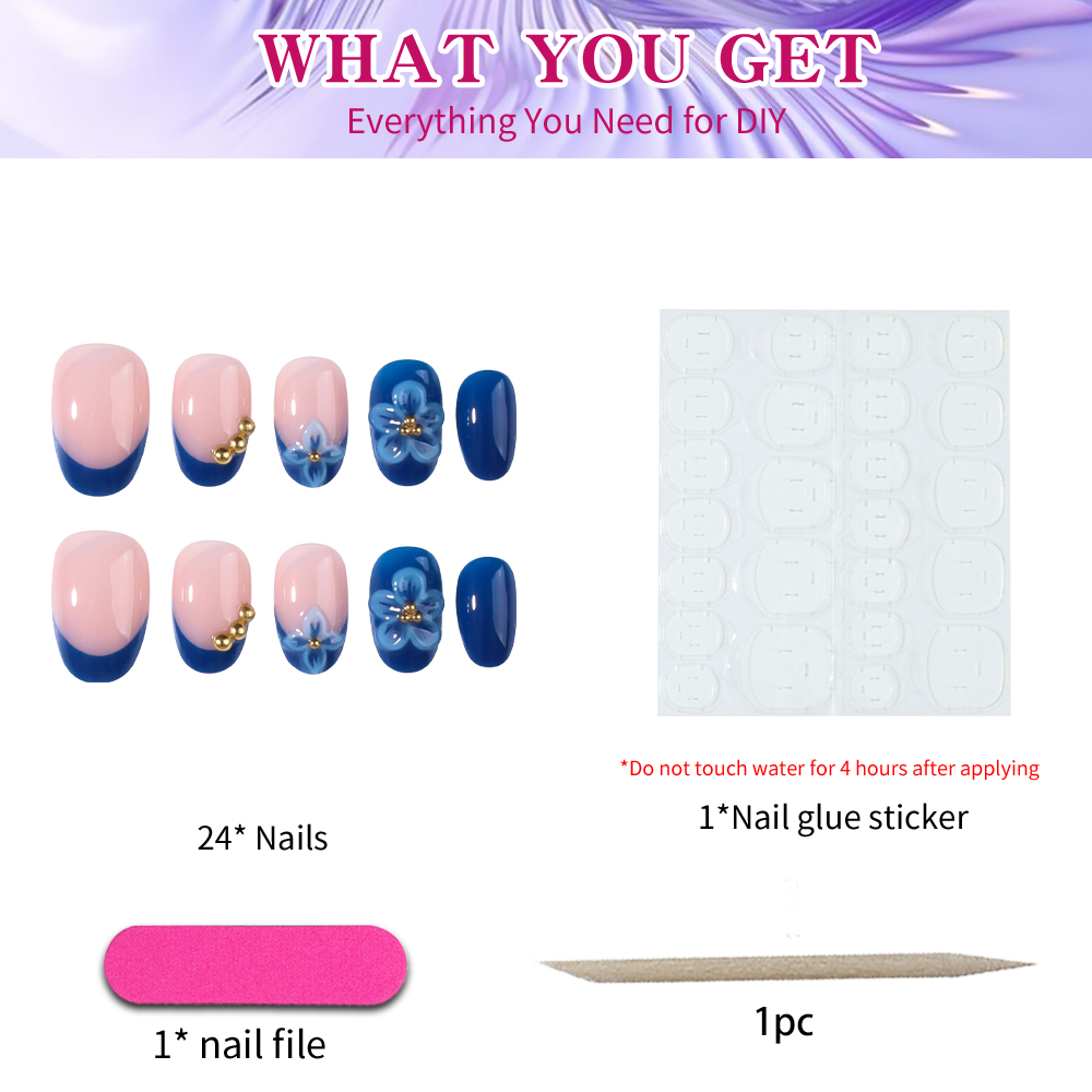 24pcs Short Oval 3D Gel Nail S - Nail Art French recension och pris