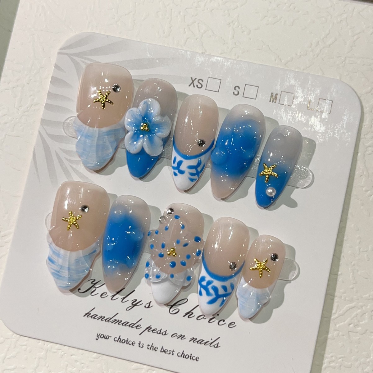 10Pcs Summer Island Style Fake - Nail Art Gold recension och pris