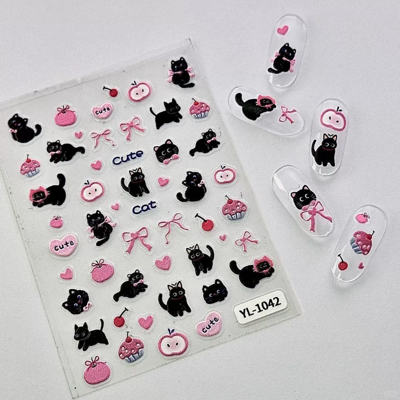 Cute Cartoon Bow Black Cat 3D  - Nail Art Vintage recension och pris