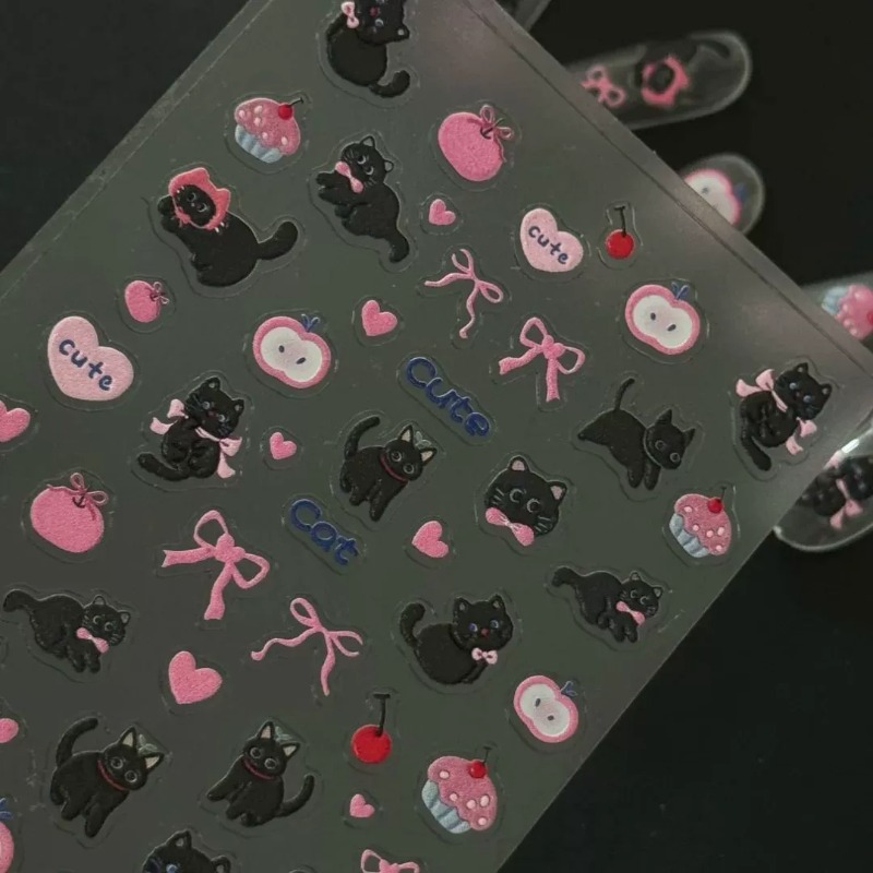 Cute Cartoon Bow Black Cat 3D  - Nail Art Vintage recension och pris